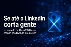 Capa editorial sobre corte no LinkedIn e desaceleração do mercado de TI em 2026.