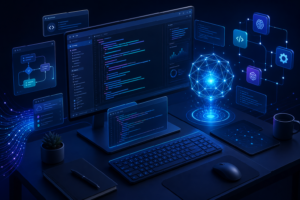 Ilustração de capa sobre stack de IA para programadores em 2026