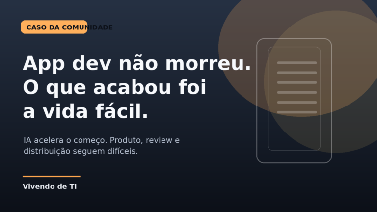 Capa editorial sobre desenvolvimento mobile em 2026, IA e a pressão sobre apps simples.
