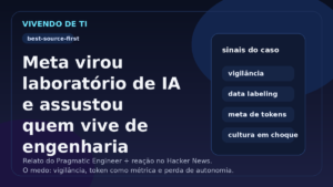 Capa editorial do Vivendo de TI sobre o caso Meta, cultura de engenharia e pressão por IA
