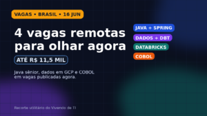 Capa editorial do Vivendo de TI sobre quatro vagas remotas de TI no Brasil com foco em backend, dados e COBOL