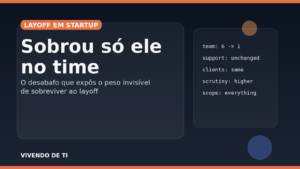 Capa editorial sobre startup em contração e sobrecarga após layoff