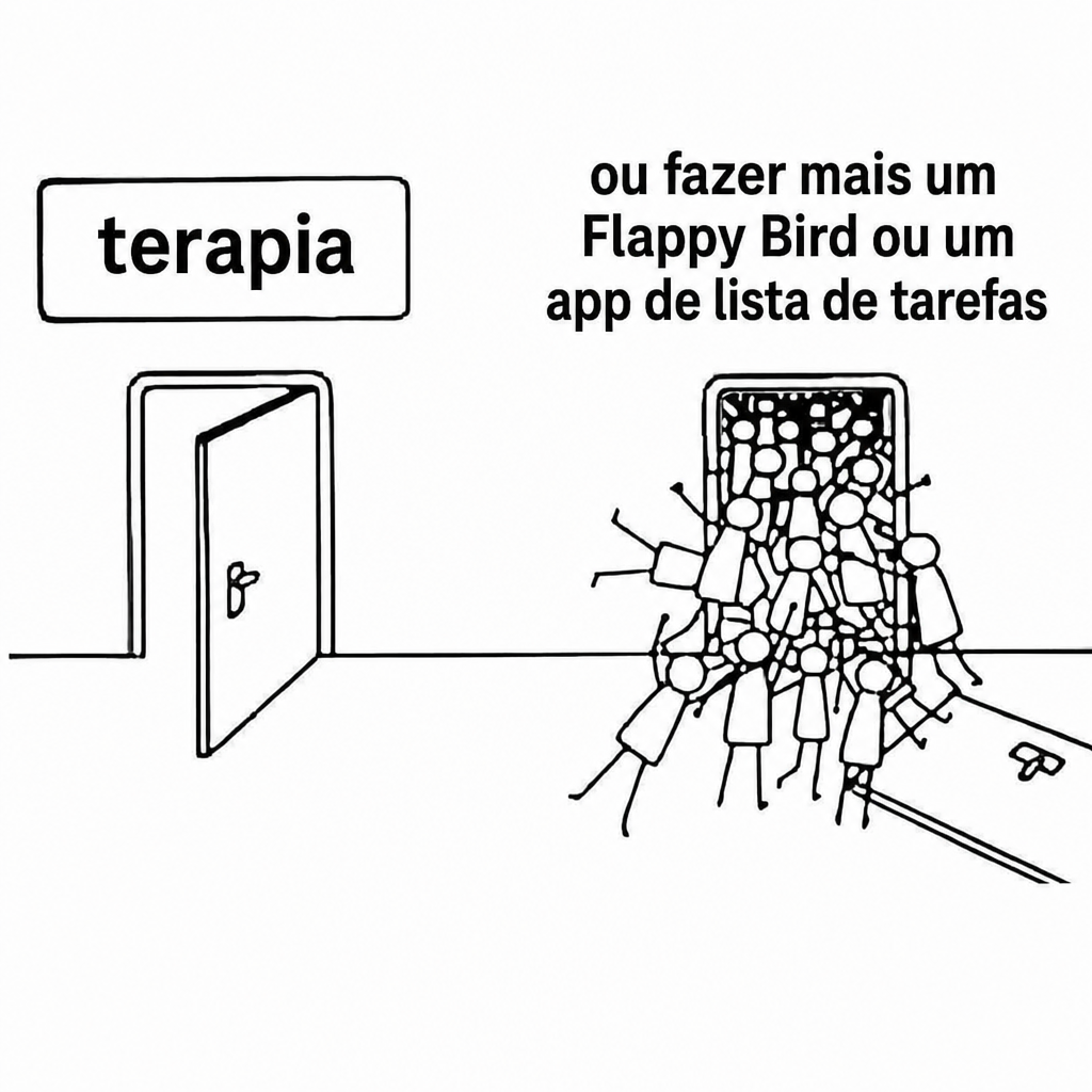 Meme sobre escolher mais um side project em vez de terapia