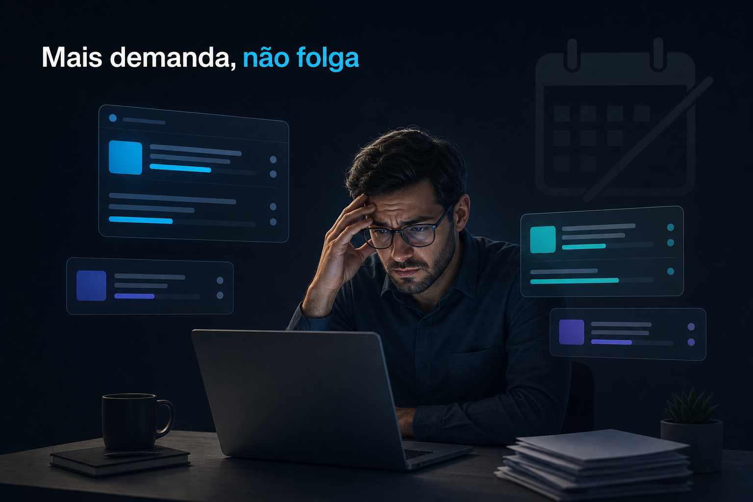 Card editorial resumindo a pergunta central do caso: se a IA acelera o trabalho, por que ninguém ganha tempo de volta?