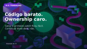 Card editorial sobre como a IA barateou a escrita de código, mas não o ownership e a revisão