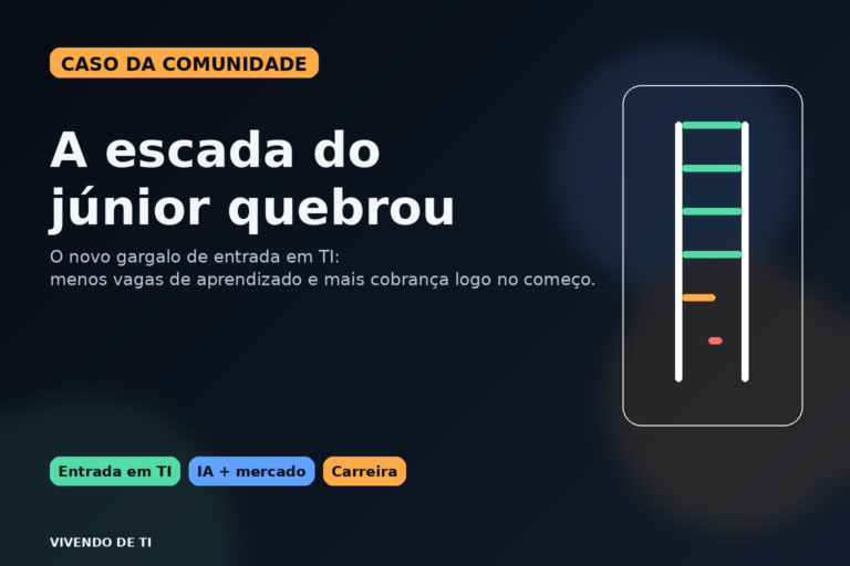 Capa editorial escura com a frase A escada do júnior quebrou e uma escada gráfica com degraus falhando.