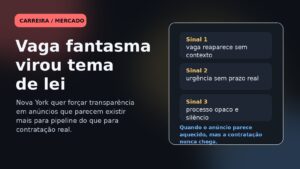 Capa editorial do Vivendo de TI sobre vagas fantasmas, opacidade no mercado e projeto de lei em Nova York