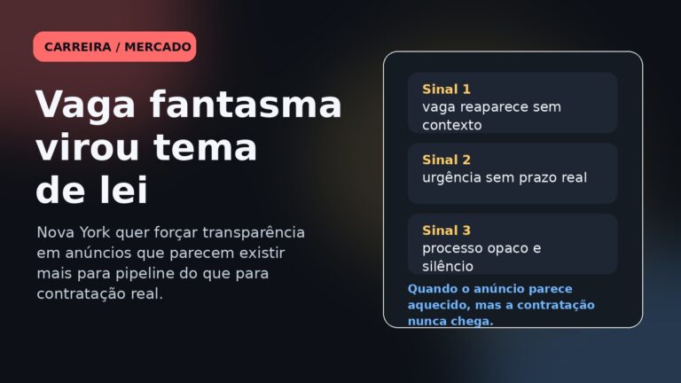Capa editorial do Vivendo de TI sobre vagas fantasmas, opacidade no mercado e projeto de lei em Nova York