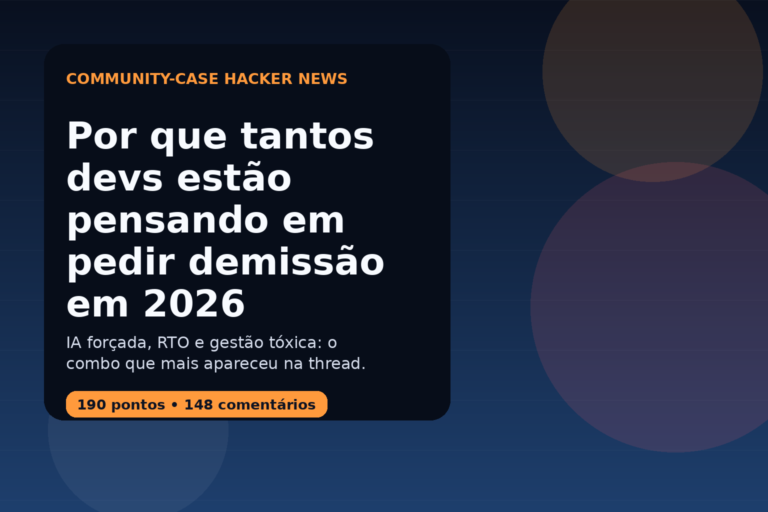 Capa editorial do Vivendo de TI sobre o Ask HN de julho de 2026 e os motivos que estão levando devs a pensar em pedir demissão