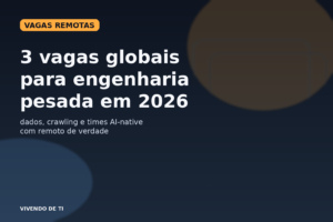 Capa editorial do Vivendo de TI sobre três vagas remotas globais que mostram onde ainda existe espaço para engenharia pesada em 2026.