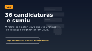 Card editorial do Vivendo de TI sobre ghost jobs, destacando um caso em que uma vaga sumiu poucas horas depois de ser republicada.