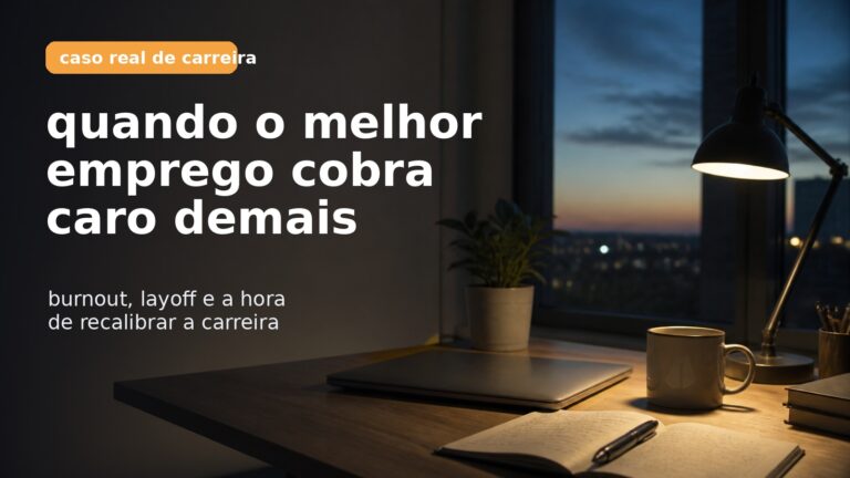 Capa editorial sobre burnout, layoff e recalibragem de carreira em TI.
