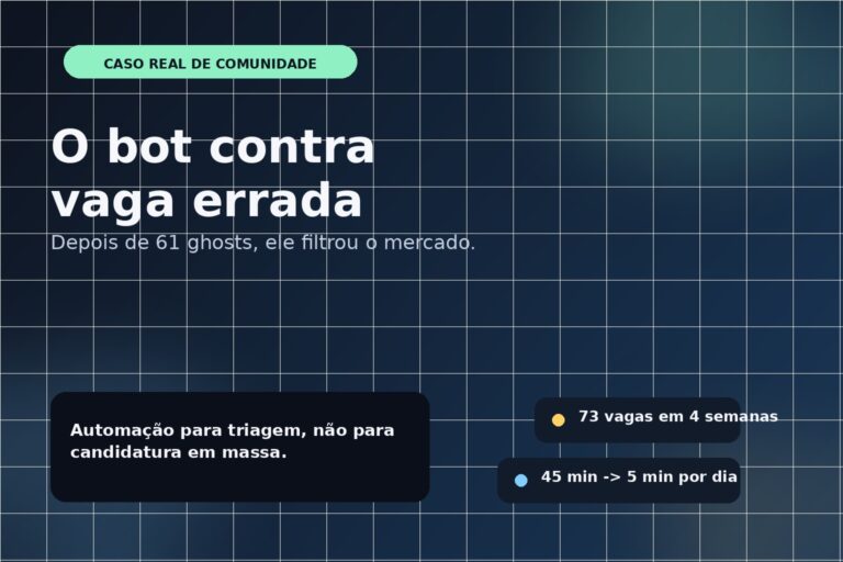 Capa editorial do Vivendo de TI sobre um dev que automatizou a triagem de vagas depois de ser ignorado em 61 vagas.