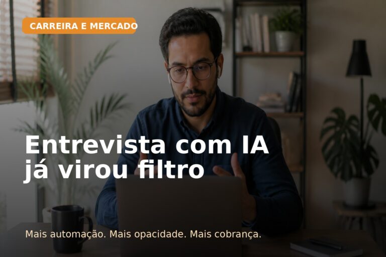 Capa do Vivendo de TI sobre entrevistas por vídeo com IA e a mudança no processo seletivo em tecnologia.