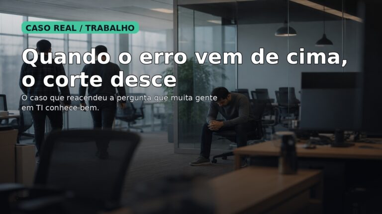 Capa editorial do Vivendo de TI sobre erros de liderança e cortes recaindo sobre quem segura a operação