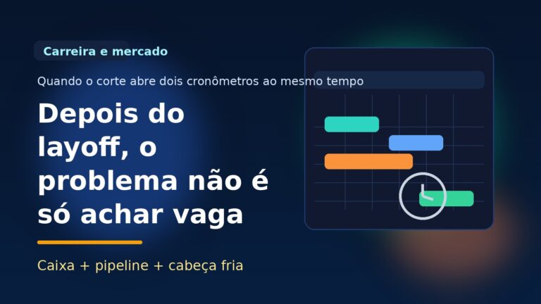 Capa editorial do Vivendo de TI sobre como o pós-layoff mistura busca de vaga e controle de caixa.