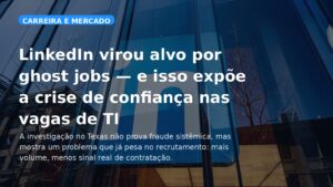 Capa editorial sobre a crise de confiança nas vagas de TI após investigação sobre ghost jobs no LinkedIn