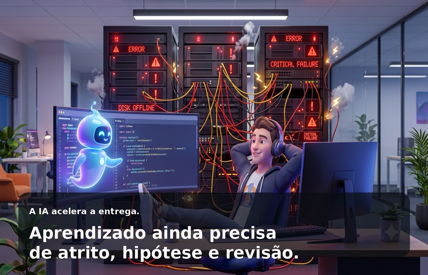A IA acelera a entrega, mas aprendizado ainda precisa de atrito, hipótese e revisão.