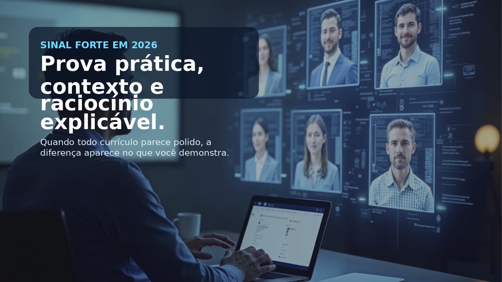 Resumo visual dos sinais mais fortes em processos seletivos de TI em 2026.