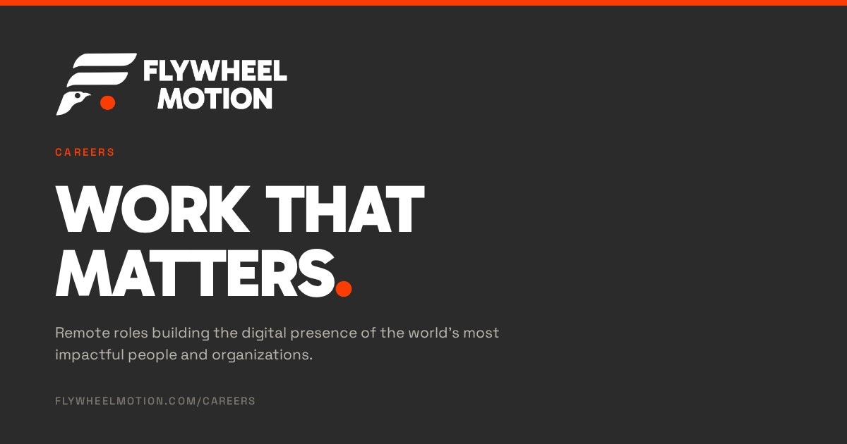 Imagem da página de carreiras da Flywheel Motion usada como referência visual para a discussão sobre funções híbridas entre tecnologia, conteúdo e operação.