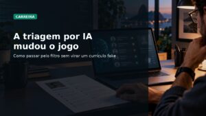 Capa editorial sobre IA filtrando currículos em vagas de tecnologia