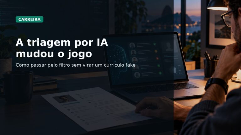Capa editorial sobre IA filtrando currículos em vagas de tecnologia