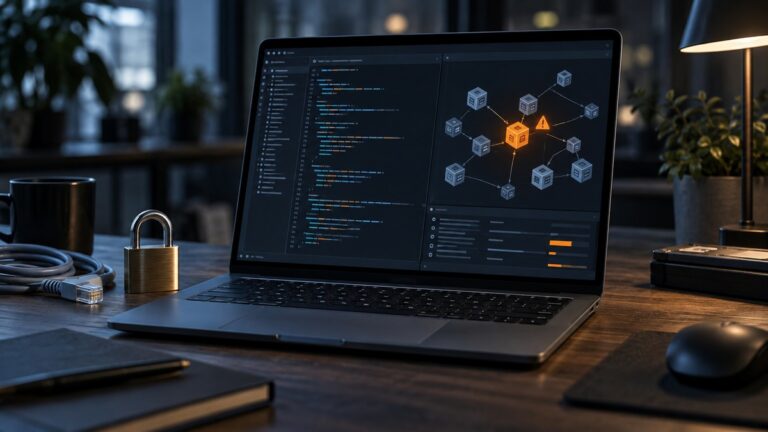 Notebook com código e diagrama de agentes para ilustrar governança de IA no desenvolvimento