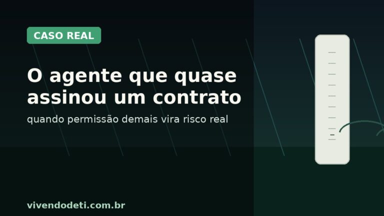 Contrato em PDF aberto em uma estação de trabalho, representando risco de agente de IA com permissões amplas.