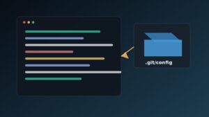 Ilustração editorial de terminal e pasta .git/config para post sobre GitSpawn e agentes de código