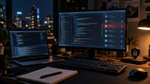 Workspace de desenvolvimento com plugins de agente de código e alerta de segurança
