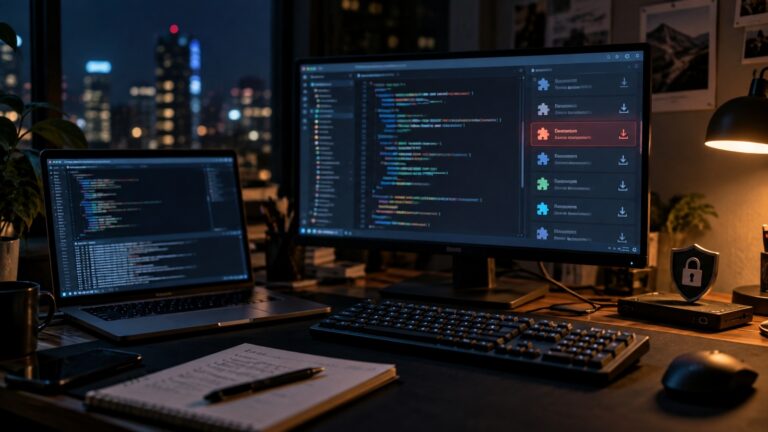 Workspace de desenvolvimento com plugins de agente de código e alerta de segurança