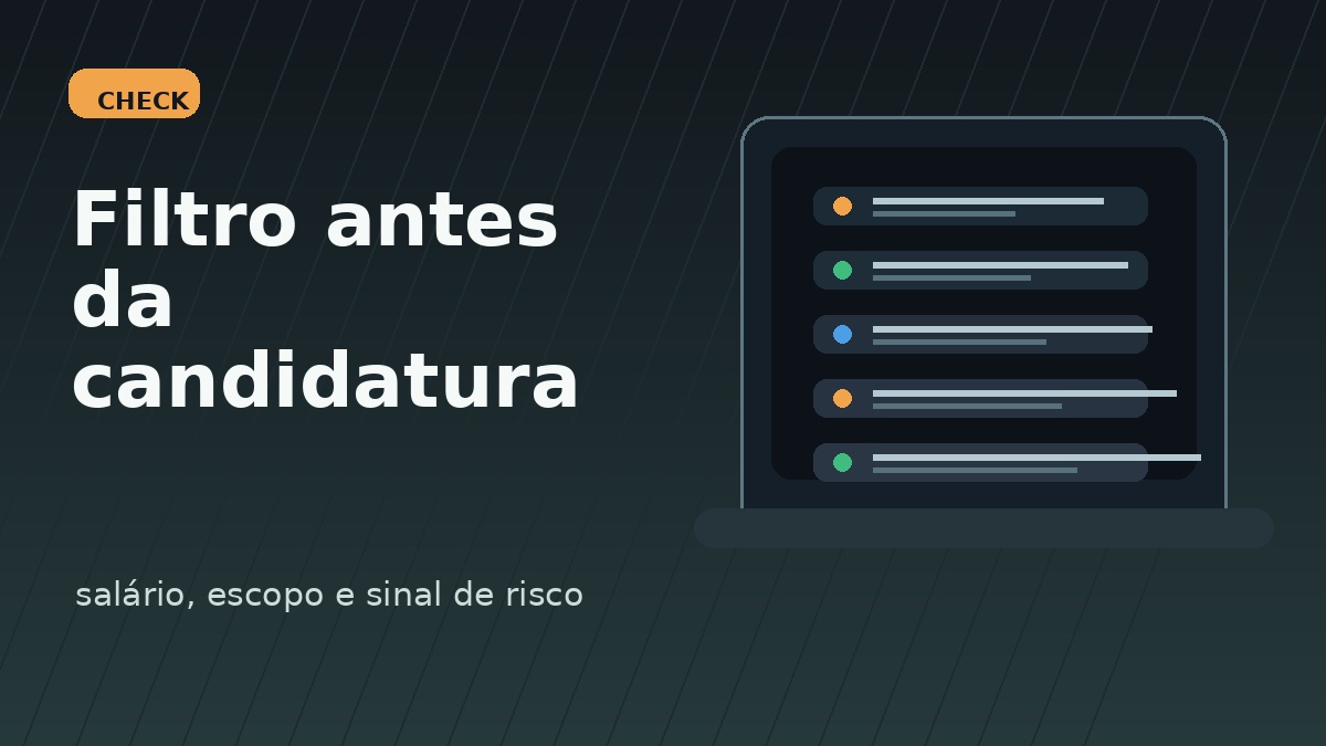 Ilustração editorial de uma tela de vagas sendo filtrada antes da candidatura