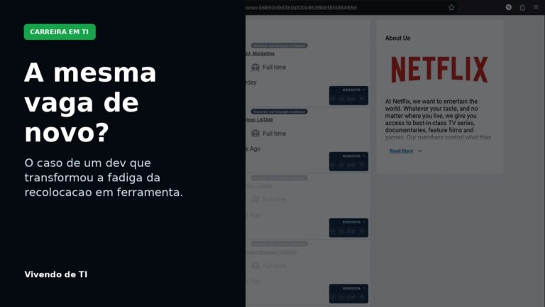 Capa editorial sobre fadiga de vagas repetidas na busca por emprego em TI.